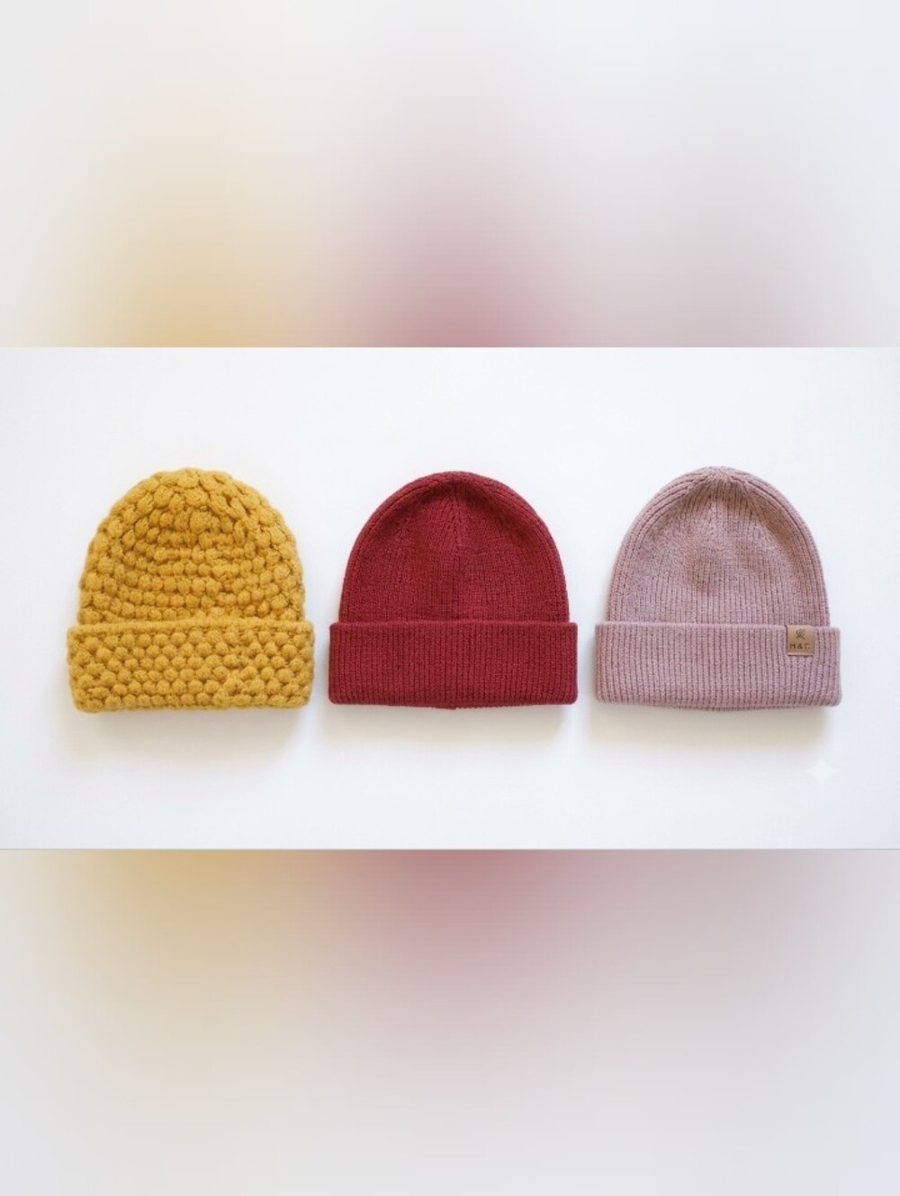 NWOT 3 Kids/Adults Knit Beanie Hat - Mustard, Burned Orange, Dusty Pink